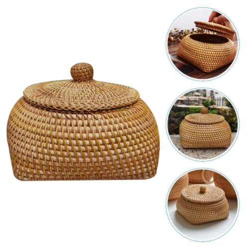 Cesta de paja pequeña ligera y reutilizable con tapa protectora 7