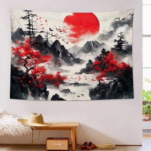 Tapiz de montañas al atardecer para transformar tu salón con un toque místico oriental