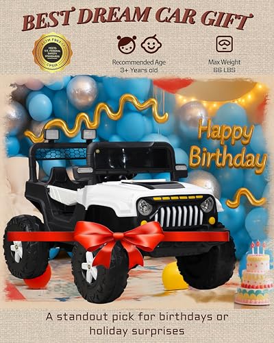 Image of Wishmaster Kids Thar Electric Ride-On Car Battery Powered Vehicle with Big Heavy-Duty Wheels, LED Lights, Music Player, Parental Remote Control - Suitable for Boys & Girls Ages 2-6 Years