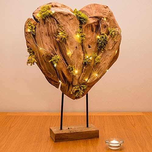 The Urban Botanist Grande Wooden Heart Moss Art Stand (Large Moss Art Heart Stand with LED lights)