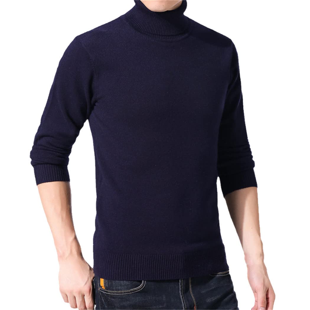 Pull col roulé chaud et épais YIOLEAMP bleu marine taille L anti-froid
