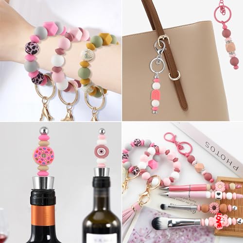 Sunrony 300Pcs Silicone Lentil Beads for Keychain Making,Bulk Mixed Color 12mm Silicone Abacus Spacer Beads for Necklace Bracelet Making Pens (Mixed 300Pieces)3