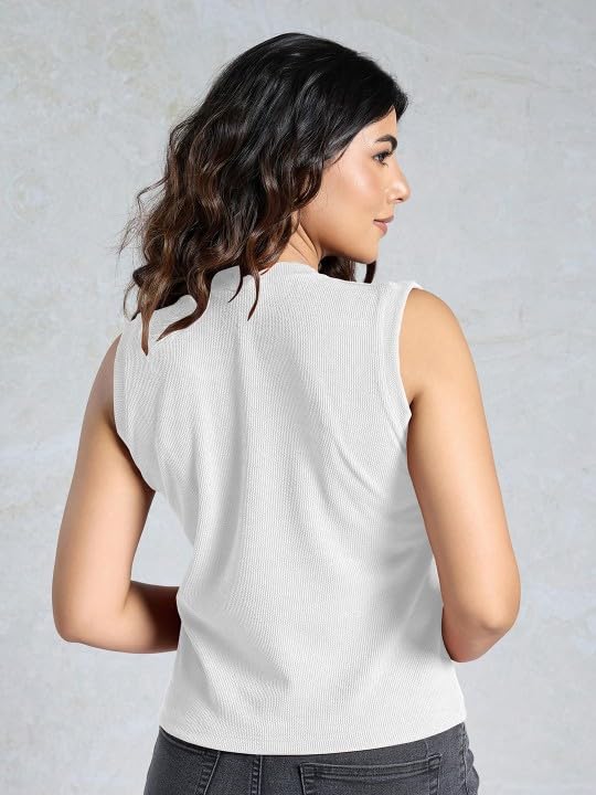 Image of Women's Black Ribbed Sleeveless Tank Top, Round Neck, Casual Everyday Wear