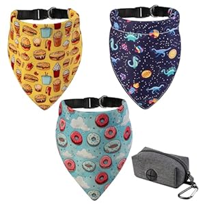 Bandana Collar Scarf for Dogs, 3 Pack, Adjustable Triangle for Puppy & Cat Small, Medium & Large, 1 Poop Bag (Medium)