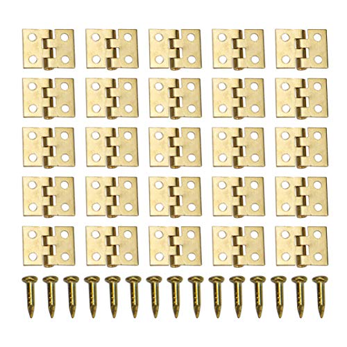 AUEAR, 50 Pack Miniature Dollhouse Hinges Hardware Jewelry Box Tiny Hardware with 200 Pieces Screws 180 Degree Rotation for Dollhouse Miniature Furniture Craft Closet Cabinet (Gold)