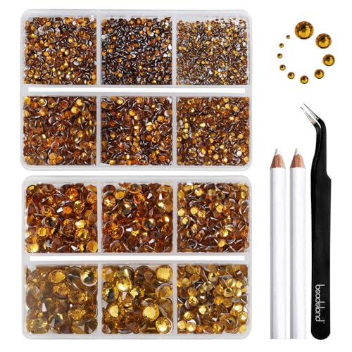 Image of Beadsland Flatback Rhinestones, Topaz, 8300pcs Mixed 10 Sizes | Crystal Rhinestone Round, for Crafts Nails,With Wax Pencil and Tweezers Kit , SS3-SS30