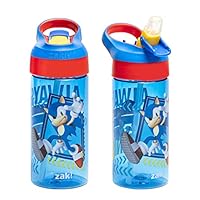 Zak Designs Sonic the Hedgehog Kids Water Bottle with Spout Cover and Built-in Carrying Loop, Made of Durable Plastic, Leak-Proof Water Bottle Design for Travel (17.5 oz, Pack of 2)