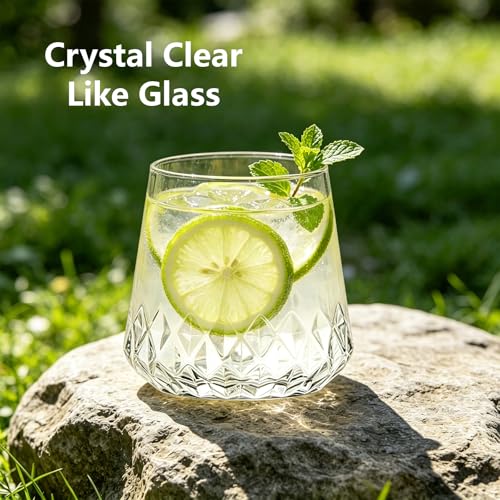 Image of Lueumxc 40 Pack Plastic Wine Glasses, 14Oz Origami Rhombus Disposable Wine Glasses Unbreakable Clear Plastic Cocktail Glasses Recyclable Shatterproof Reusable Wine Cups