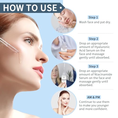 KIUORET Hyaluronic Acid Serum & Niacinamide Serum Set 2PCS - Reduces Wrinkles, Smooths Fine Lines, Improves Skin Texture - Facial Serums Moisturizing, Oil-Regulating, Pore-Minimizing for All Skin Types