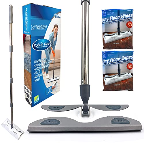 Fregona de suelo laminada con toallitas, fregona plana para limpiar suelos de cocina, atrae polvo fácilmente con kit de plumero