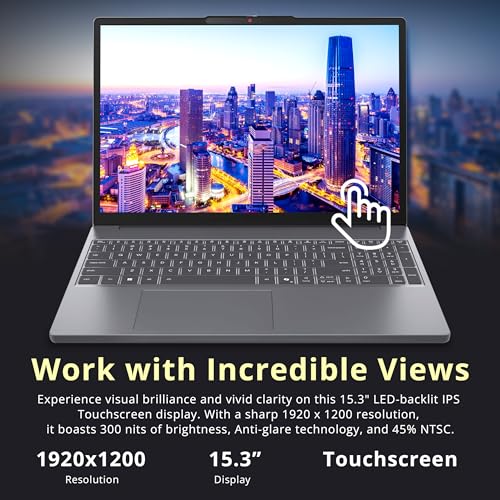 Image of Lenovo IdeaPad Slim 3 Touchscreen Laptop, 15.3 inch WUXGA IPS Display, AMD Ryzen 7 170, 8GB DDR5, 1.5TB Storage (512GB PCle SSD+1TB Docking Station), Copilot, Numeric Keypad, Wi-Fi 6, Win 11, Luna Grey