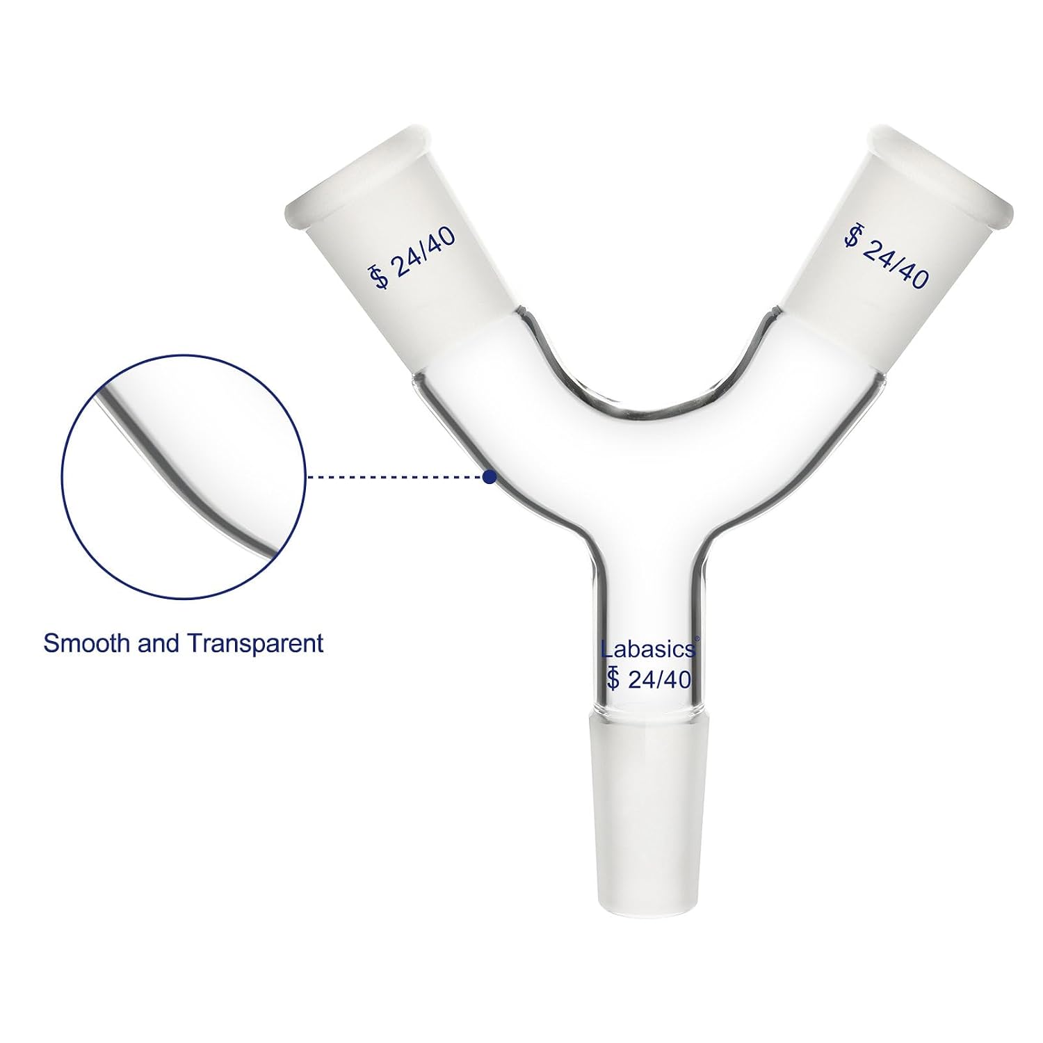 Labasics Glass Y-Shaped Connecting Adapter, Borosilicate Glass Y Shape 3-Way Connector Adapter with Three 24/40 Standard Joints for Laboratory Distillation
