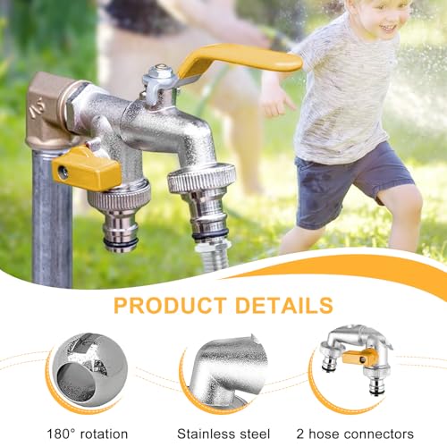 Image of TecoKart Garden Tap 1 /2 Inch Brass Hose Splitter, Dual Outlet Outdoor Faucet with 2-Way Valve & Individual Control, Frost-Proof Double Tap for Efficient Water Distribution, Hose Connector Compatible