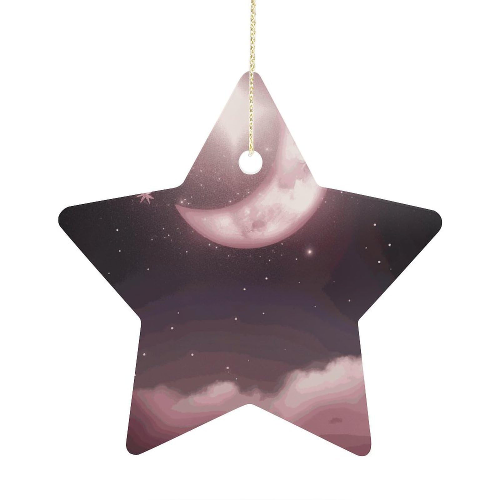 Moon Pink Stars Stars Ornaments Ceramic Christmas Tree Hanging Light in Weight Christmas Star Pendants Funny Double-Sided Printed Xmas Ornaments for Gifts