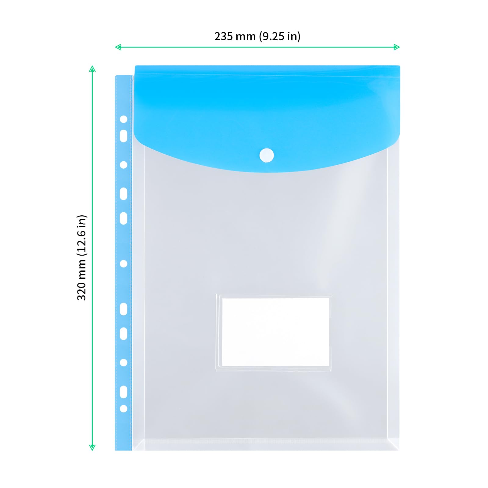 FUNSUEI 21 PCS Multicolor Punched Pockets A4 Plastic Wallets, Expandable Plastic Folders with Button Closure and Label Pocket for School, Office, Home, 32 x 23.5cm - Image 2