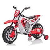 Fierton 12V Kids Motorcycle Electric Dirt Bike Battery Powered Ride On Motorcycle Toy for Toddler w/Detachable Training Wheels High/Low Speed,Dual Shock Absorption,Music Panel (Red)