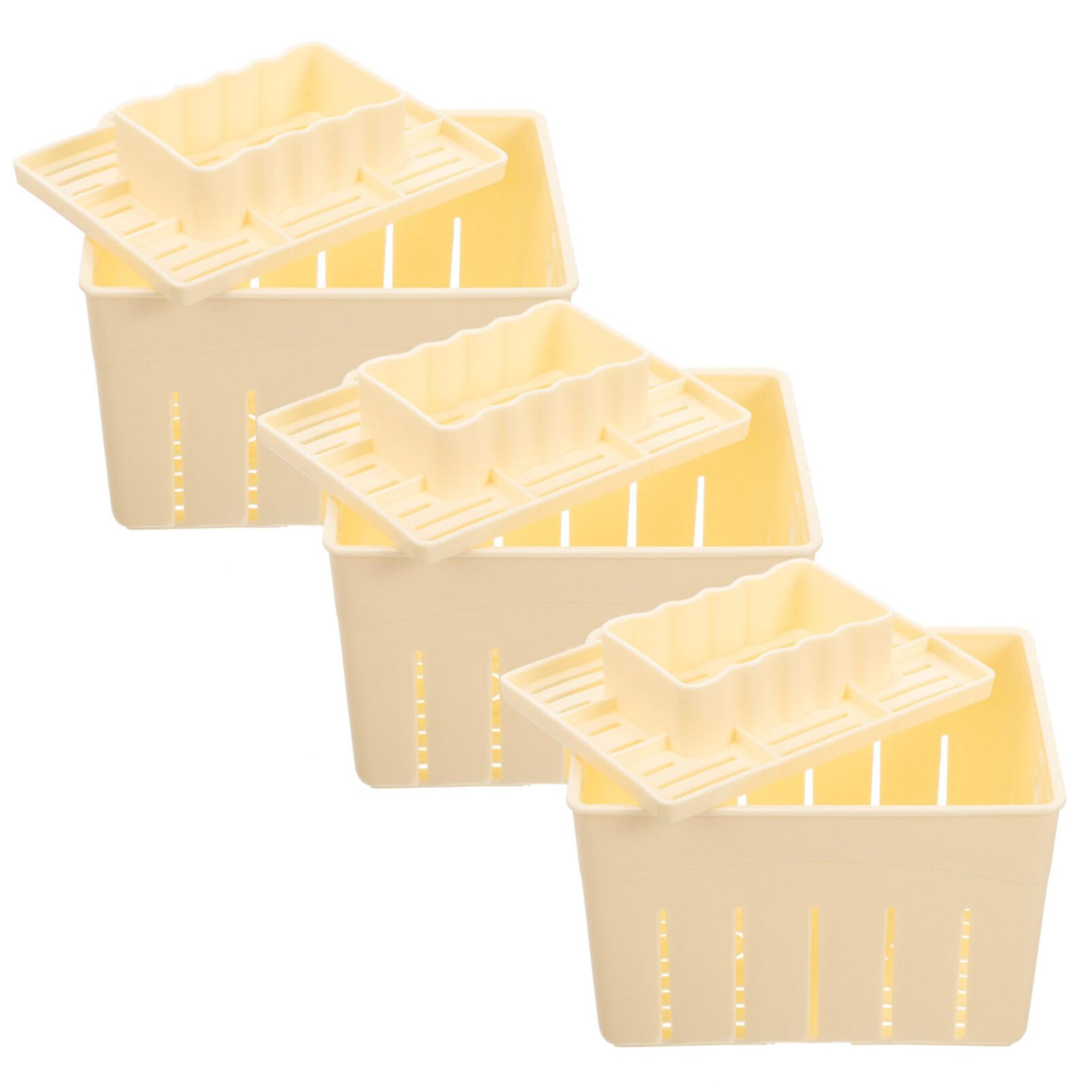 Yardwe Presse à Fromage en Plastique Pratique avec Couvercle Lot de 3 Outil de Pressage Facile à Utiliser pour Préparation Maison de Tofu et Fromage