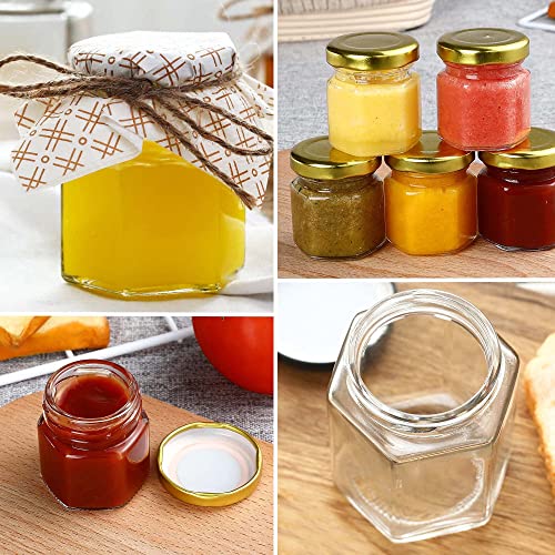 Tooto 30Pcs Mini Hexagon Glass Jars With Wood Dipper And Bee, 1.5Oz / 45Ml Small Honey Jams Jars Bottles With Golden Lids For Wedding, Party Favors, Shower Favors, Canning #TOP3