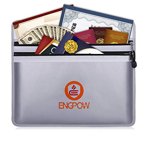 ENGPOW Fireproof Document Bags 15" x 11" Two Pockets Two Zippers Fire