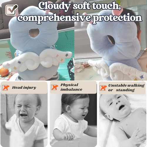 Image of Baby Head Protector Backpack, Toddler Baby Head Protection Backpack with Baby Knee Pads Alarm Function for Walking & Crawling, Soft, Breathable and Wearing Safety Baby Head Protector - Blue Fairy