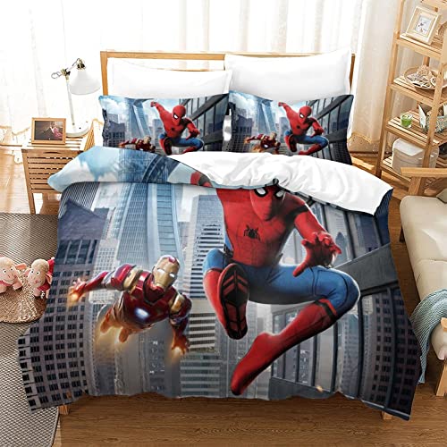 Spiderman Marvel Housse De Couette 3D, Chaude Et Douce Microfibre Anime Manga Housse De Couette Cadeaux pour Enfants Ou Adultes Parure De Lit, Comprend Une Taie d'oreiller.King（220x240cm）