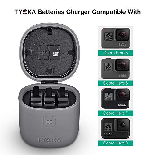 TYCKA 3-Pack 1250mAh Replacement Battery Charger for GoPro Hero 8 Hero 7 Hero 6 Hero 5 Camera, 3 in 1 USB Battery Charger Kit with Waterproof Battery Protector + TF Card Reader + 2 Card Slot