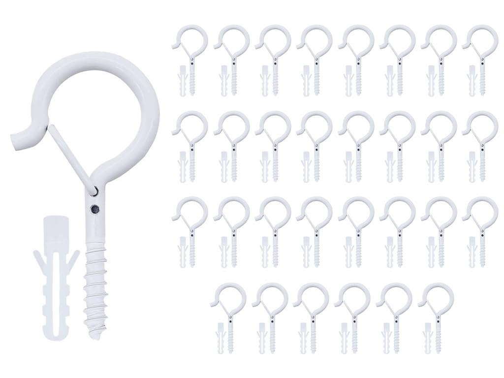 30PCS Ganci Avvitabili Ganci Q-Hanger, Ganci a Vite per Soffitto con Fibbia di sicurezza, Soffitto Chiusura Sicurezza Gancio, Gancio per Vite Acciaio Inossidabile, per Gabbia, Botanica (Bianco)