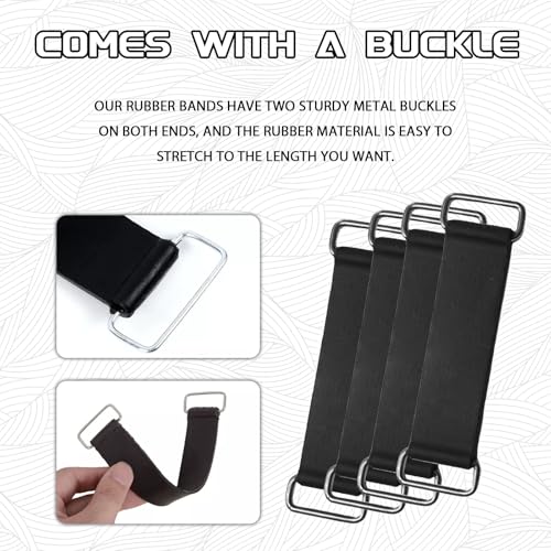 Hirificing 4PCS Rubber Band Straps Battery Box Tie Down Strap Stretchable Battery Tie Fixed Strap Holder Moped Belt with Metal Buckles for ATV Scooter Motorcycle Accessories Parts Black