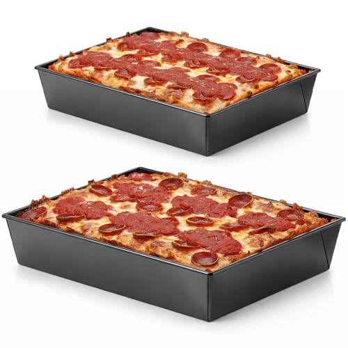 Mifoci 2 Pack Non-stick Square Baking Pan Max 180c (356f) Heat Resistant 10 x 14 Inch & 8 x 10 Inch Deep Pans for Home Baking Focaccia Brownies Sicilian Bread Lightweight Carbon Steel