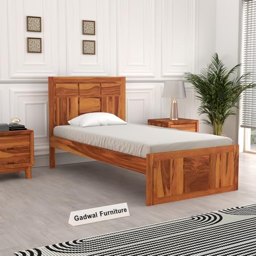 Image of Solid Sheesham Wooden Bed 6X4 Bed Single Bed Without Storage for Bedroom - Single Cot Wooden BedSingle Size for Living Room Guest Room - 12 Month Warranty (Lucas Honey)