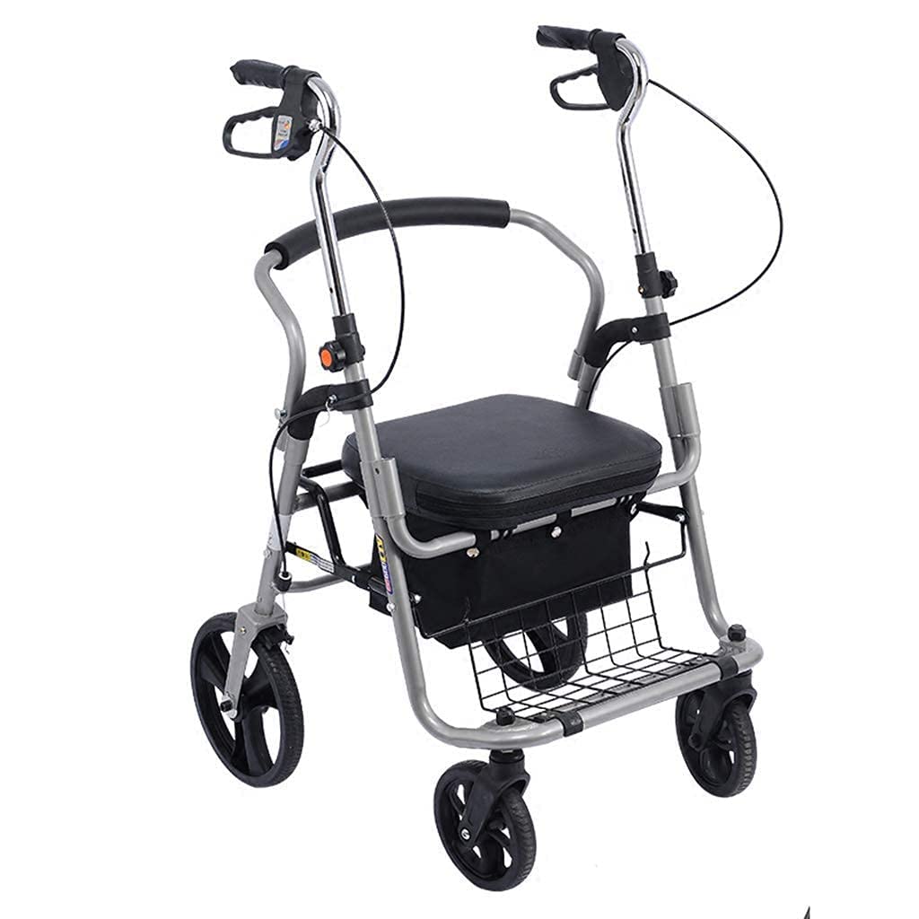 UWYTGF Walker for Seniors Transport Wheelchair Rollator Walker,with Seat,Backrest and Saddle Bag,Suitable for The Elderly,Disabled People - Aluminum Alloy Rollator Walk