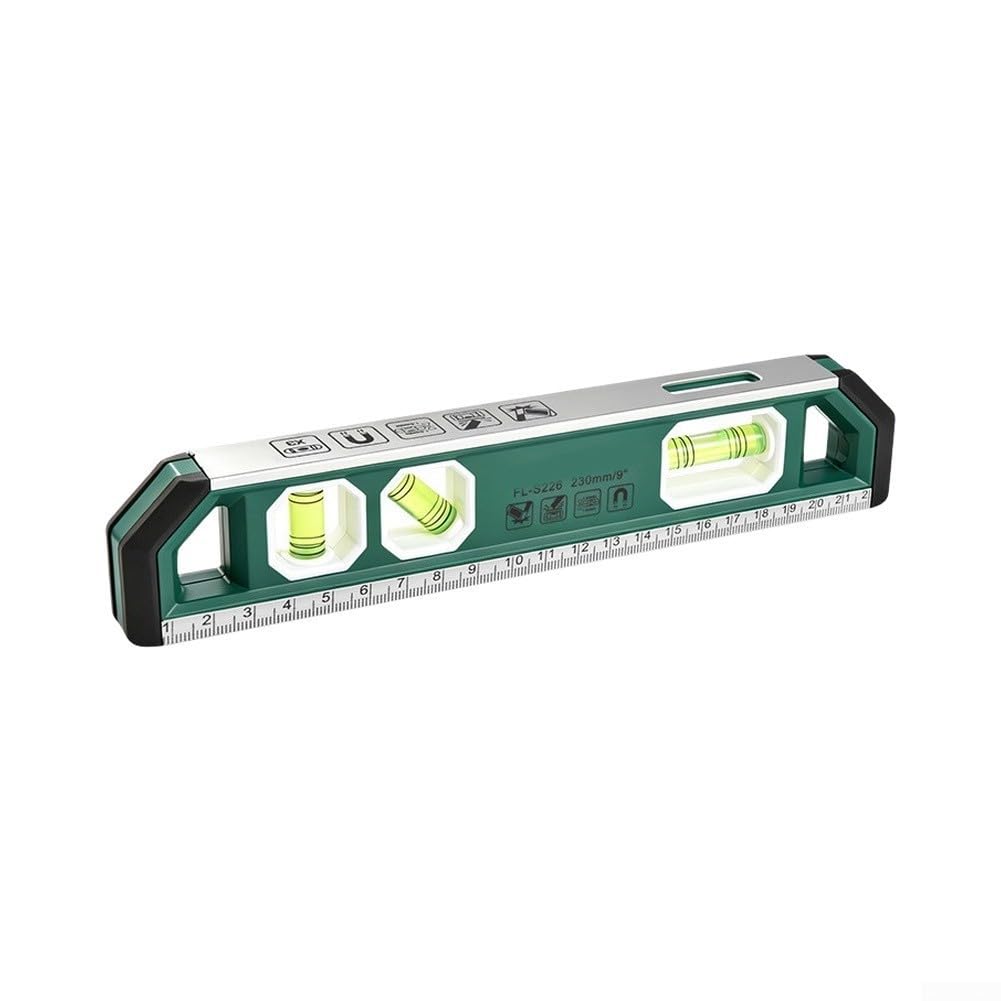 Herramienta de nivel magnético ABS verde diseño compacto