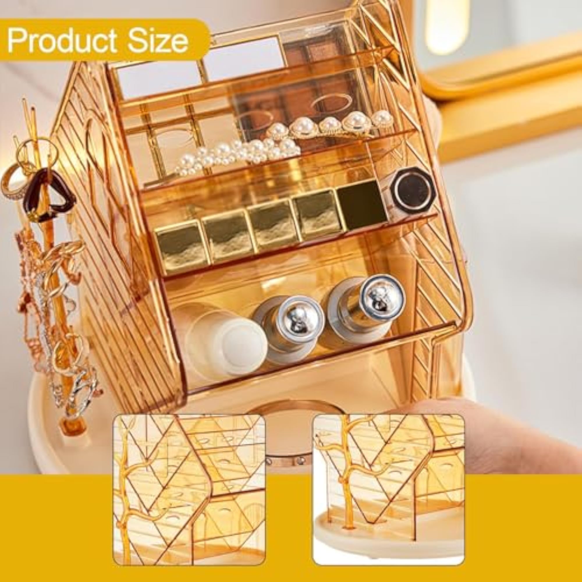 360° Rotating Clear Gold Makeup Brush Holder Organizer