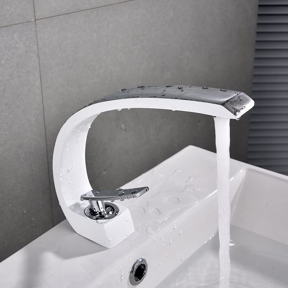 Robinet de lavabo cascade blanc en laiton mitigeur monocommande moderne