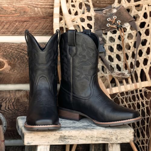 Image of Suokdil Cowboy Boots for Men - Men's Western Boots with Embroidery, Slip Resistant Square Toe Chunky Heel, Durable and Fashionable Retro Classic Footwear for Spring and Fall