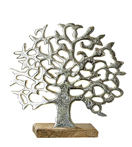 GILDE Deko Figur Baum - Lebensbaum - Aluminium - Silber - auf Holzfuß -...