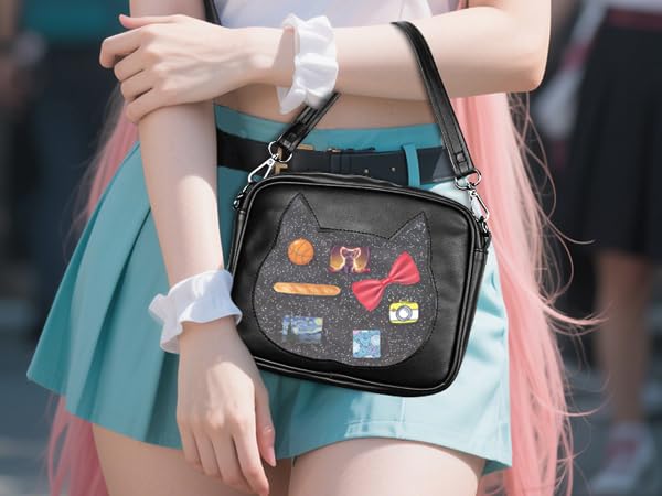 Leather Bag Crossbody Cat Small Purse Pin Display Bag