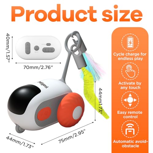 Milgeol Turbo Tail 3.0, Teazys Cat Toy Turbo Tail, Smart Remote Control Electric Interactive Cats Toy, Type-C Rechargeable Turbo Tail Mouse Cat Toy with Feathers (1*orange) - Image 3