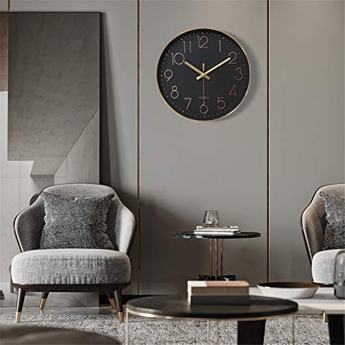 Image of HZDHCLH 12 inch Black Wall Clocks Battery Operated, Small Silent Non Ticking Wall Clock for Living Room Bedroom Kitchen Office Classroom Decor(Black Rose Gold)