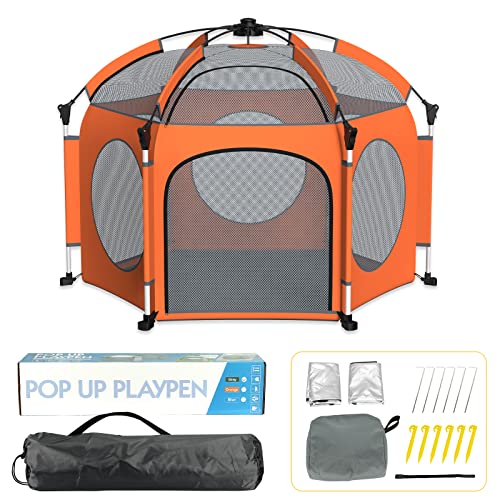 Image of Portable Playpen for Babies and Toddlers - Pop Up Playpen for Baby with Three Sun-shade, Lightweight Outdoor Play Yard - Beach Playpen with Travel Bag - for Home & Indoor Use