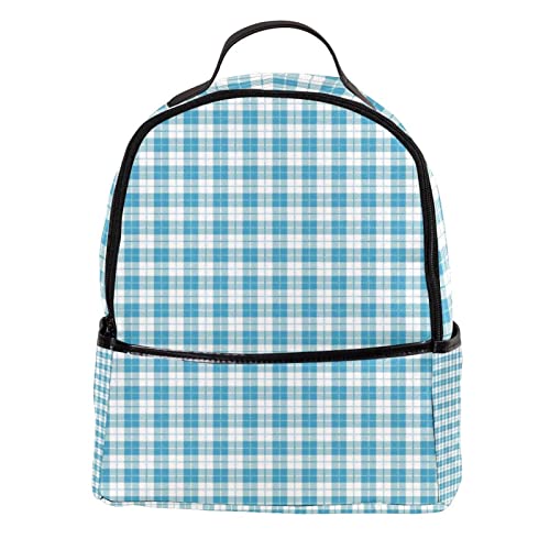 Mochila ligera escolar verde azulado a cuadros para evitar peso extra