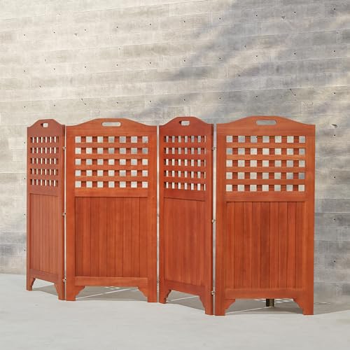 GOWE Carlton Reddish Brown Wood Privacy Screen with 4 Panels - 46