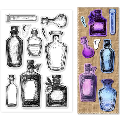 PH PandaHall Silicone Stamps - Vintage Bottle Shaped, Transparent...
