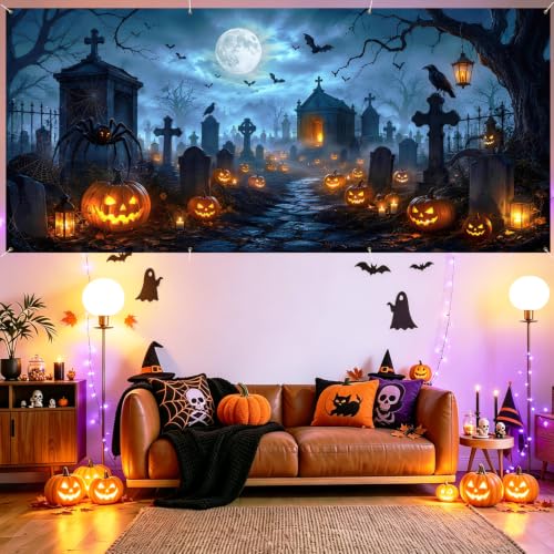 Image of Halloween Garage Door Decorations 6 x 13 ft, Cemetery Cover