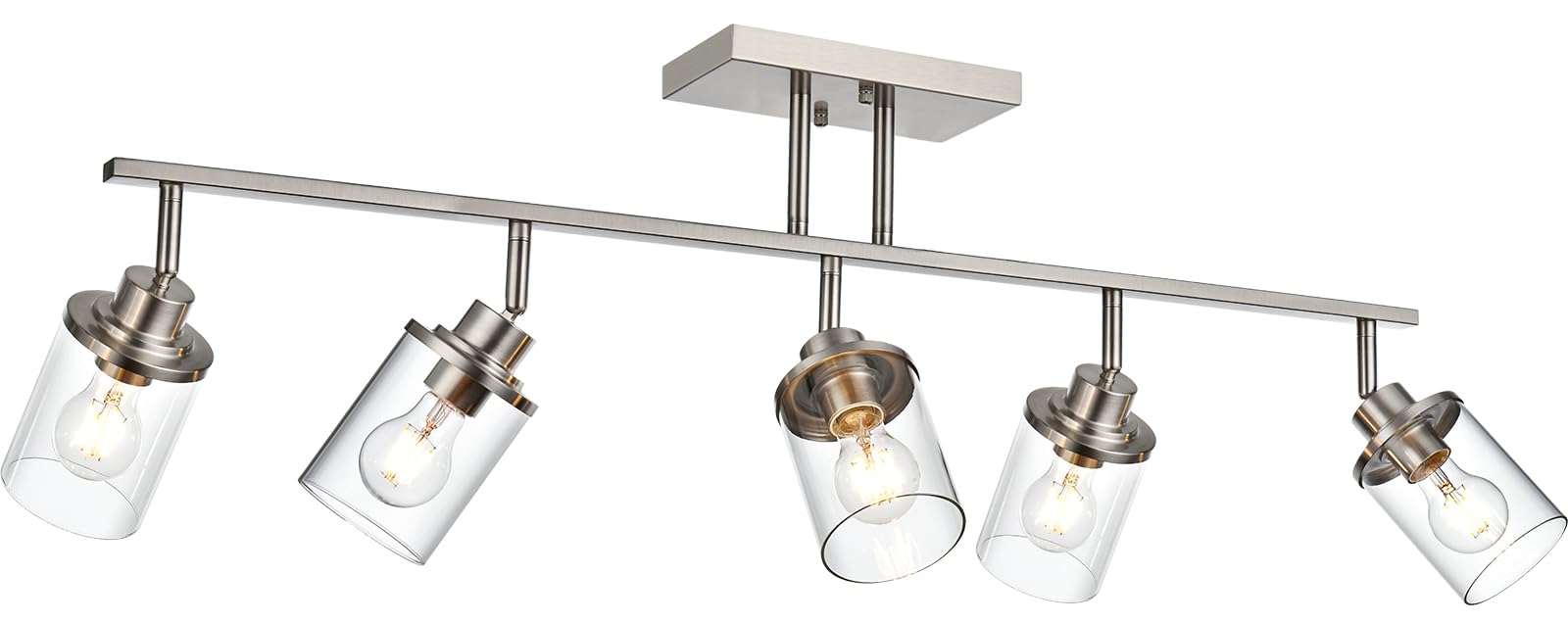 Yaohong 5-Light Brushed Nickel Track Lighting Fixture for Ceiling Mounting Bathroom Vanity Wall Scones with Rotatable Spotlight Kitchen