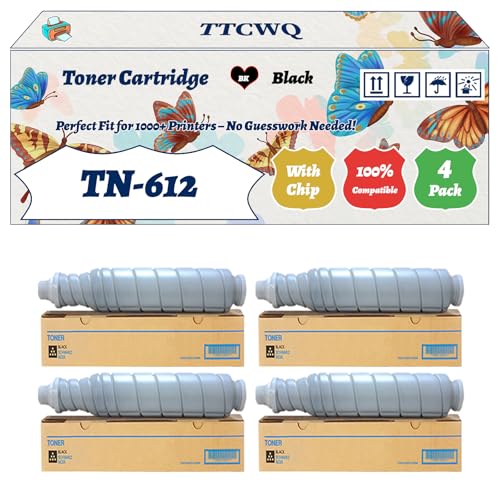 TTCWQ Compatible for Konica Minolta TN-612 Toner Cartridge Work for Konica Minolta BizHub Pro C5501 Pro C6501 Pro C6501E Pro Printers (4 Pack Black)