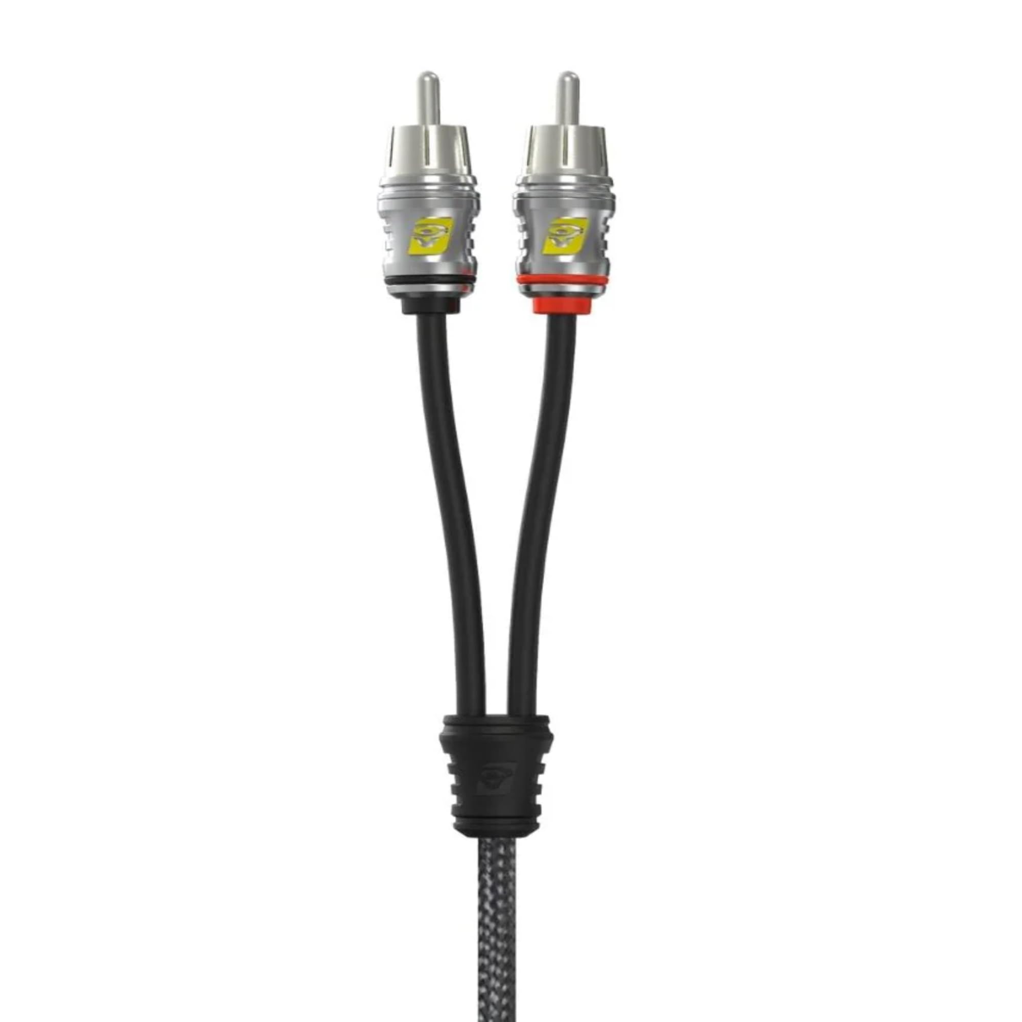 CERWIN-VEGA! Stroker 2-Channel RCA Cable, 1ft - Dual Twisted Pair, Nylon Braided, Zinc Alloy & Brass RCA, Color-Coded, Ultra Long-Grain OFC Copper, Lightweight - Premium Car Audio Accessories RS1