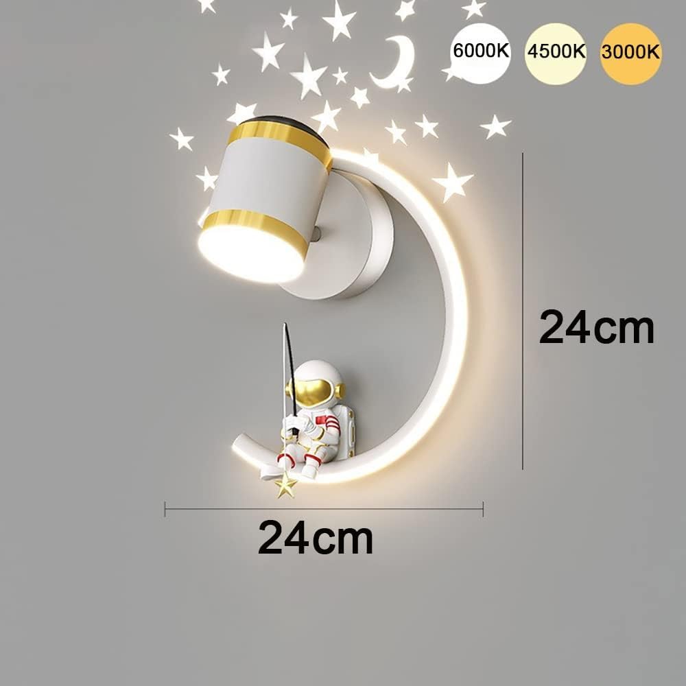 KZT Aplique Pared con foco LED Interior Regulable Lámpara de Pared Infantil Moderna Lámparas de cabecera Astronauta Creativo Luz de Pared para habitación de bebé Dormitorio Niños cabecera Salón, 12W