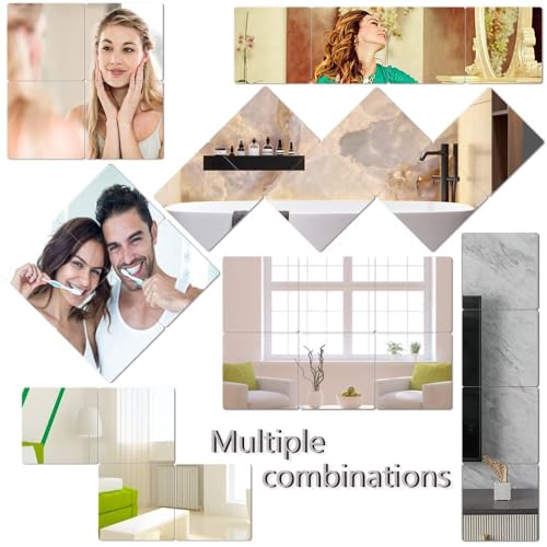 Image of Flitpic Wall Mirror Tiles,Full Length Tiles,Flexible Full Body Mirror for Bedroom,Living Room,Acrylic Wall-Mounted Mirrors,Frameless Mirror (12''x12''x4PCS)