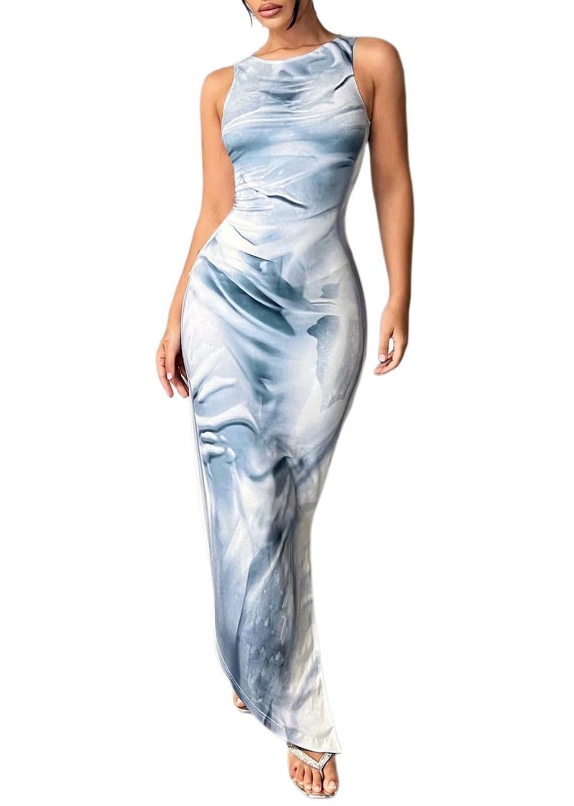 Womens Summer Maxi Bodycon Dresses Sexy Tank Top Printed Tie | Desertcart  Cayman Islands
